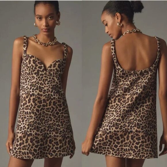 NWT Anthropologie | Dhruv Kapoor Leopard Sleeveless Sweetheart Mini Dress, S - Picture 1 of 8
